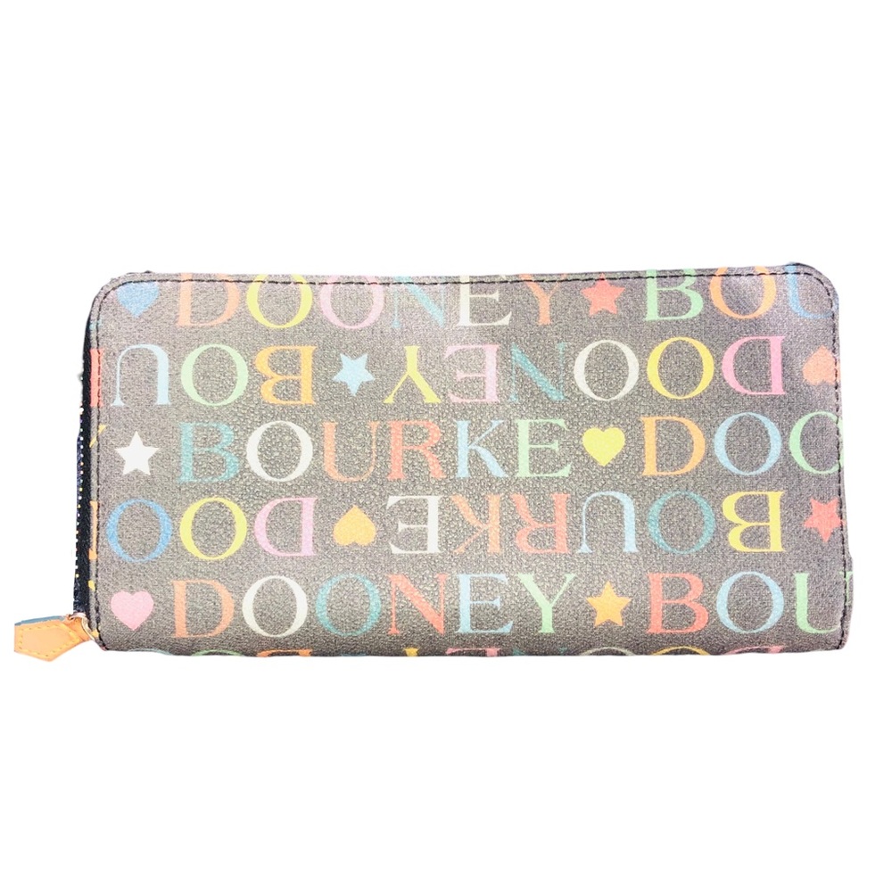 Vintage Dooney & Bourke signature heart & star Rainbow Clutch zip around Wallet